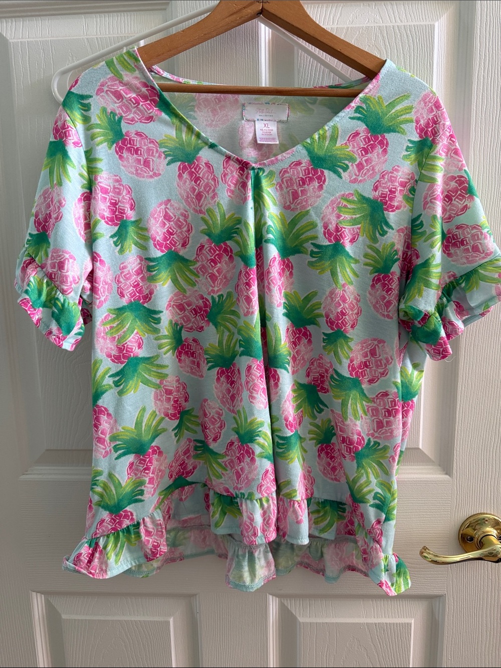Mint Pineapple Print Short Sleeve Top